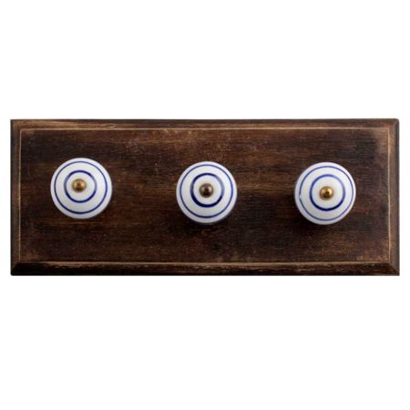 White Navy Blue Strip Wooden Hooks